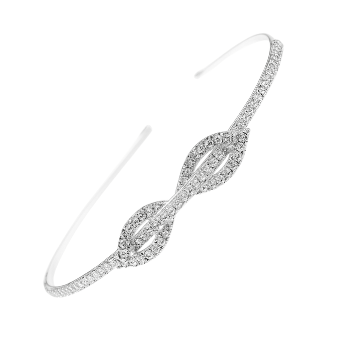 Mukutique Silver Crystal Leaf Bridal Hair Band for Women | Rhinestone Wedding Headband Tiara | Elegant Partywear Hair Accessory for Bride & Girls - MukuTique
