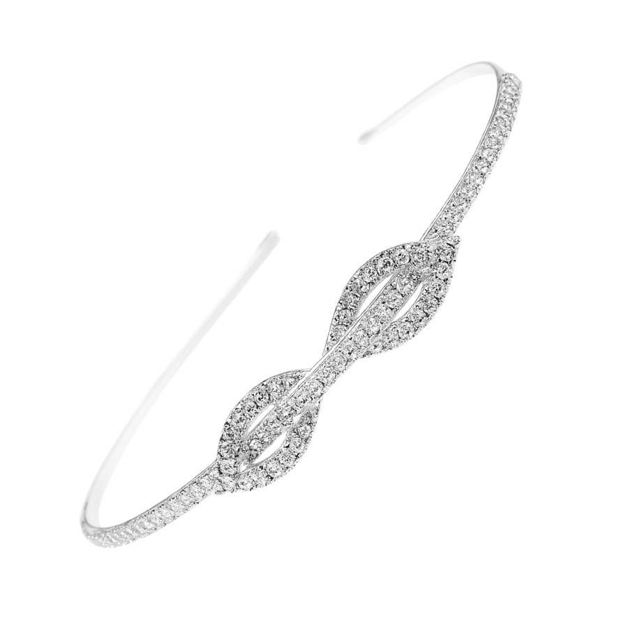 Mukutique Silver Crystal Leaf Bridal Hair Band for Women | Rhinestone Wedding Headband Tiara | Elegant Partywear Hair Accessory for Bride & Girls - MukuTique