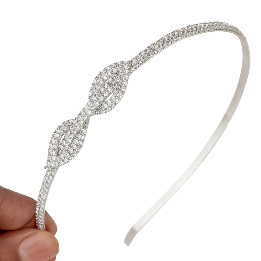 Mukutique Silver Crystal Leaf Bridal Hair Band for Women | Rhinestone Wedding Headband Tiara | Elegant Partywear Hair Accessory for Bride & Girls - MukuTique