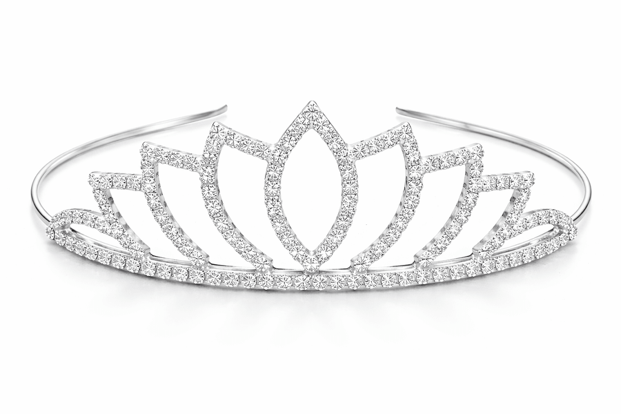 Mukutique Silver Lotus Crystal Tiara for Women – Elegant Rhinestone Flower Crown Headband for Brides, Weddings, Prom & Pageants - MukuTique