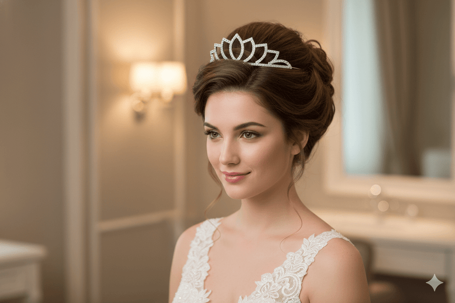 Mukutique Silver Lotus Crystal Tiara for Women – Elegant Rhinestone Flower Crown Headband for Brides, Weddings, Prom & Pageants - MukuTique