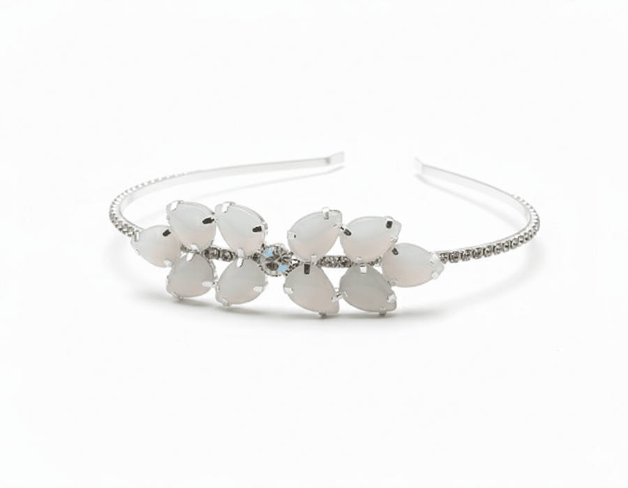 Mukutique Silver Plated Floral Crystal Hairband for Women – Elegant Stone Studded Wedding Party Headband for Girls - MukuTique