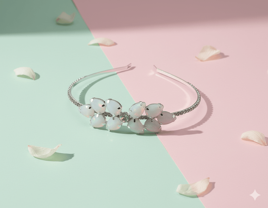 Mukutique Silver Plated Floral Crystal Hairband for Women – Elegant Stone Studded Wedding Party Headband for Girls - MukuTique