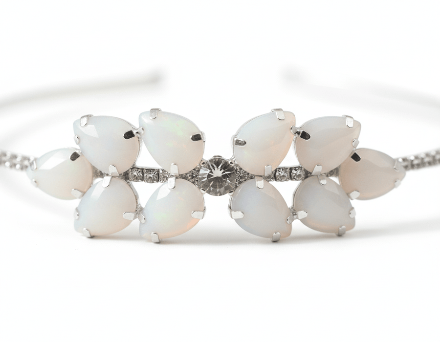 Mukutique Silver Plated Floral Crystal Hairband for Women – Elegant Stone Studded Wedding Party Headband for Girls - MukuTique