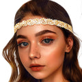Mukutique Women’s Bohemian Rhinestone Forehead Headband - Gold Crystal Bridal Head Chain Hair Jewelry for Festivals, Weddings & Boho Style - MukuTique