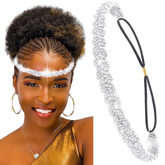 Mukutique Women’s Bohemian Rhinestone Forehead Headband - Silver Crystal Bridal Head Chain Hair Jewelry for Festivals, Weddings & Boho Style - MukuTique